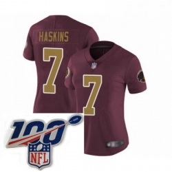 Womens Washington Redskins 7 Dwayne Haskins Burgundy Red Gold Number Alternate 80TH Anniversary Vapor Untouchable Limited Stitched 100th anniversary Neck P