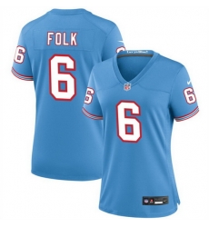 Women Tennessee Titans 6 Nick Folk Light Blue Throwback Stitched Football Jersey  Run Small