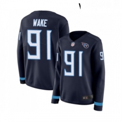 Womens Tennessee Titans 91 Cameron Wake Limited Navy Blue Therma Long Sleeve Football Jersey