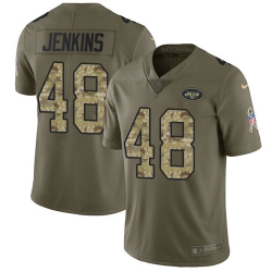 Nike Jets #48 Jordan Jenkins Olive Camo Men Stitched NFL Limited 2017 Salute To Service Jersey