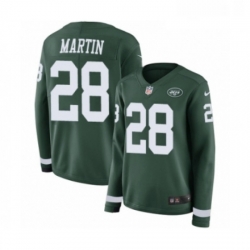 Womens Nike New York Jets 28 Curtis Martin Limited Green Therma Long Sleeve NFL Jersey