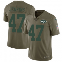 Youth Nike Jets #47 Jordan Jenkins Olive Stitched NFL Limited 2017 Salute to Service Jersey