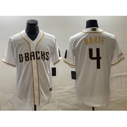 Men Arizona Diamondbacks 4 Ketel Marte White Gold Cool Base Stitched Baseball Jersey