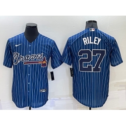 Men Atlanta Braves 27 Austin Riley Navy Cool Base Stitched Baseball Jersey