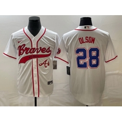 Men Atlanta Braves 28 Matt Olson White Cool Base With Patch Stitched Baseball Jersey