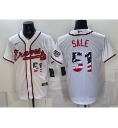 Men Atlanta Braves  51 Chris Sale White USA 250 Fourth of July Home Stadium Stitched Baseball Jersey
