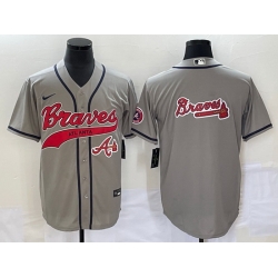 Men Atlanta Braves Gray Team Big Logo Cool Base With Patch Stitched Baseball Jersey