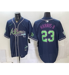 Men Atlanta Braves  Michael Harris II Navy Galaxy With Outkast Patch Vapor Limited Stitched Baseball Jersey