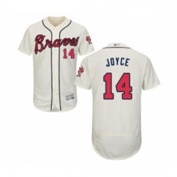 Mens Atlanta Braves 14 Matt Joyce Cream Alternate Flex Base Authentic Collection Baseball Jersey