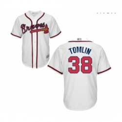 Mens Atlanta Braves 38 Josh Tomlin Replica White Home Cool Base Baseball Jersey 