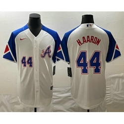 Men's Atlanta Braves #44 Hank Aaron Number White 2023 City Connect Cool Base Stitched Jersey