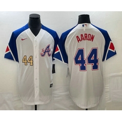 Men's Atlanta Braves #44 Hank Aaron Number White 2023 City Connect Cool Base Stitched Jerseys