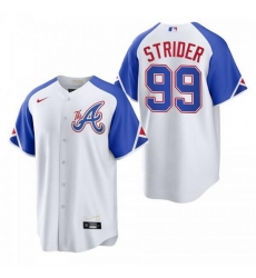 Men's Atlanta Braves #99 Spencer Strider White 2023 City Connect Cool Base Stitched Jersey