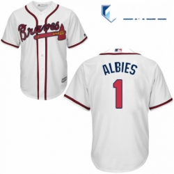 Mens Majestic Atlanta Braves 1 Ozzie Albies Replica White Home Cool Base MLB Jersey 