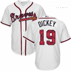 Mens Majestic Atlanta Braves 19 RA Dickey Authentic White Team Logo Fashion Cool Base MLB Jersey