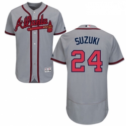 Mens Majestic Atlanta Braves 24 Kurt Suzuki Grey Flexbase Authentic Collection MLB Jersey