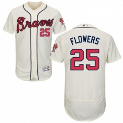 Mens Majestic Atlanta Braves 25 Tyler Flowers Cream Alternate Flex Base Authentic Collection MLB Jersey