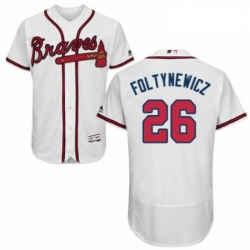 Mens Majestic Atlanta Braves 26 Mike Foltynewicz White Home Flex Base Authentic Collection MLB Jersey