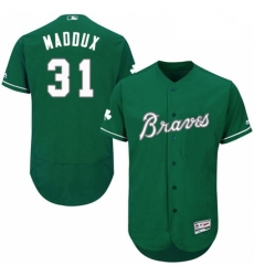 Mens Majestic Atlanta Braves 31 Greg Maddux Green Celtic Flexbase Authentic Collection MLB Jersey