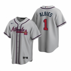 Mens Nike Atlanta Braves 1 Ozzie Albies Gray Road Stitched Baseball Jersey