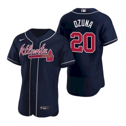 Mens Nike Atlanta Braves 20 Marcell Ozuna Navy Blue Alternate Stitched Baseball Jersey