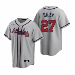 Mens Nike Atlanta Braves 27 Austin Riley Gray Road Stitched Baseball Jersey