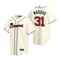 Mens Nike Atlanta Braves 31 Greg Maddux Cream Alternate Stitched Baseball Jerse