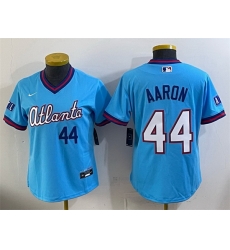 Women Atlanta Braves  44 Hank Aaron Powder Blue 2026 City Connect Stadium Stitched Baseball Jersey