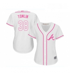 Womens Atlanta Braves 38 Josh Tomlin Replica White Fashion Cool Base Baseball Jersey 