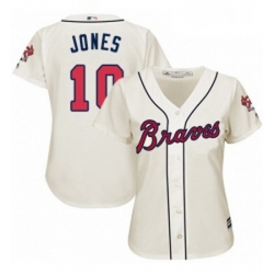 Womens Majestic Atlanta Braves 10 Chipper Jones Replica Cream Alternate 2 Cool Base MLB Jersey