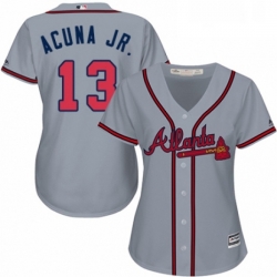 Womens Majestic Atlanta Braves 13 Ronald Acuna Jr Replica Grey Road Cool Base MLB Jersey 