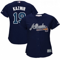 Womens Majestic Atlanta Braves 19 Scott Kazmir Authentic Blue Alternate Road Cool Base MLB Jersey 