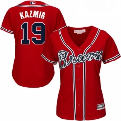 Womens Majestic Atlanta Braves 19 Scott Kazmir Authentic Red Alternate Cool Base MLB Jersey 