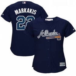 Womens Majestic Atlanta Braves 22 Nick Markakis Authentic Blue Alternate Road Cool Base MLB Jersey