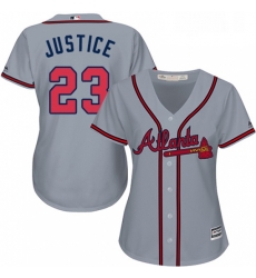 Womens Majestic Atlanta Braves 23 David Justice Authentic Grey Road Cool Base MLB Jersey