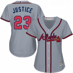 Womens Majestic Atlanta Braves 23 David Justice Replica Grey Road Cool Base MLB Jersey