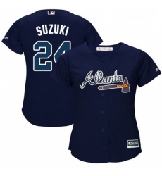 Womens Majestic Atlanta Braves 24 Kurt Suzuki Authentic Blue Alternate Road Cool Base MLB Jersey