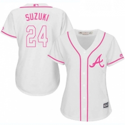 Womens Majestic Atlanta Braves 24 Kurt Suzuki Authentic White Fashion Cool Base MLB Jersey