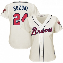 Womens Majestic Atlanta Braves 24 Kurt Suzuki Replica Cream Alternate 2 Cool Base MLB Jersey