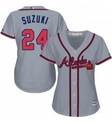 Womens Majestic Atlanta Braves 24 Kurt Suzuki Replica Grey Road Cool Base MLB Jersey