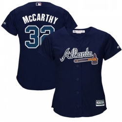 Womens Majestic Atlanta Braves 32 Brandon McCarthy Authentic Blue Alternate Road Cool Base MLB Jersey 