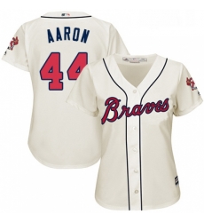 Womens Majestic Atlanta Braves 44 Hank Aaron Replica Cream Alternate 2 Cool Base MLB Jersey