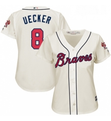 Womens Majestic Atlanta Braves 8 Bob Uecker Authentic Cream Alternate 2 Cool Base MLB Jersey