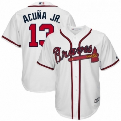 Youth Atlanta Braves 13 Ronald Acua Jr Majestic White Official Cool Base Player Jersey 