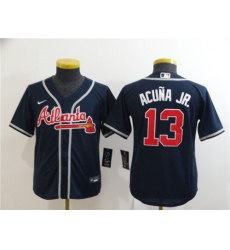 Youth Braves 13 Ronald Acuna Jr  Nave Youth 2020 Nike Cool Base Jersey