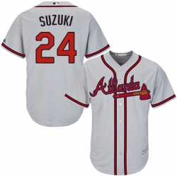 Youth Majestic Atlanta Braves 24 Kurt Suzuki Authentic Grey Road Cool Base MLB Jersey