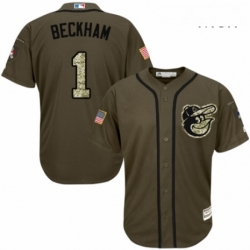 Mens Majestic Baltimore Orioles 1 Tim Beckham Authentic Green Salute to Service MLB Jersey 