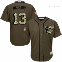 Mens Majestic Baltimore Orioles 13 Manny Machado Replica Green Salute to Service MLB Jersey