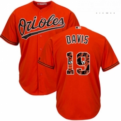 Mens Majestic Baltimore Orioles 19 Chris Davis Authentic Orange Team Logo Fashion Cool Base MLB Jersey