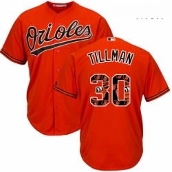 Mens Majestic Baltimore Orioles 30 Chris Tillman Authentic Orange Team Logo Fashion Cool Base MLB Jersey